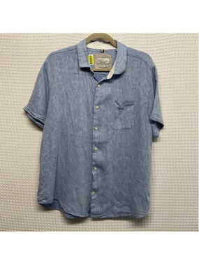Bruno Positano Blue Washable Linen Short Sleeve Button Up Shirt Men Large